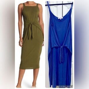 Royal blue midi dress with tie front detail